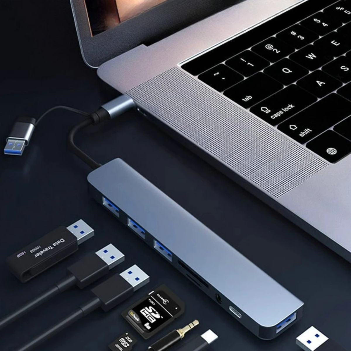 Dual-Connector 8-in-1 USB Hub for a Flexible Desk Setup