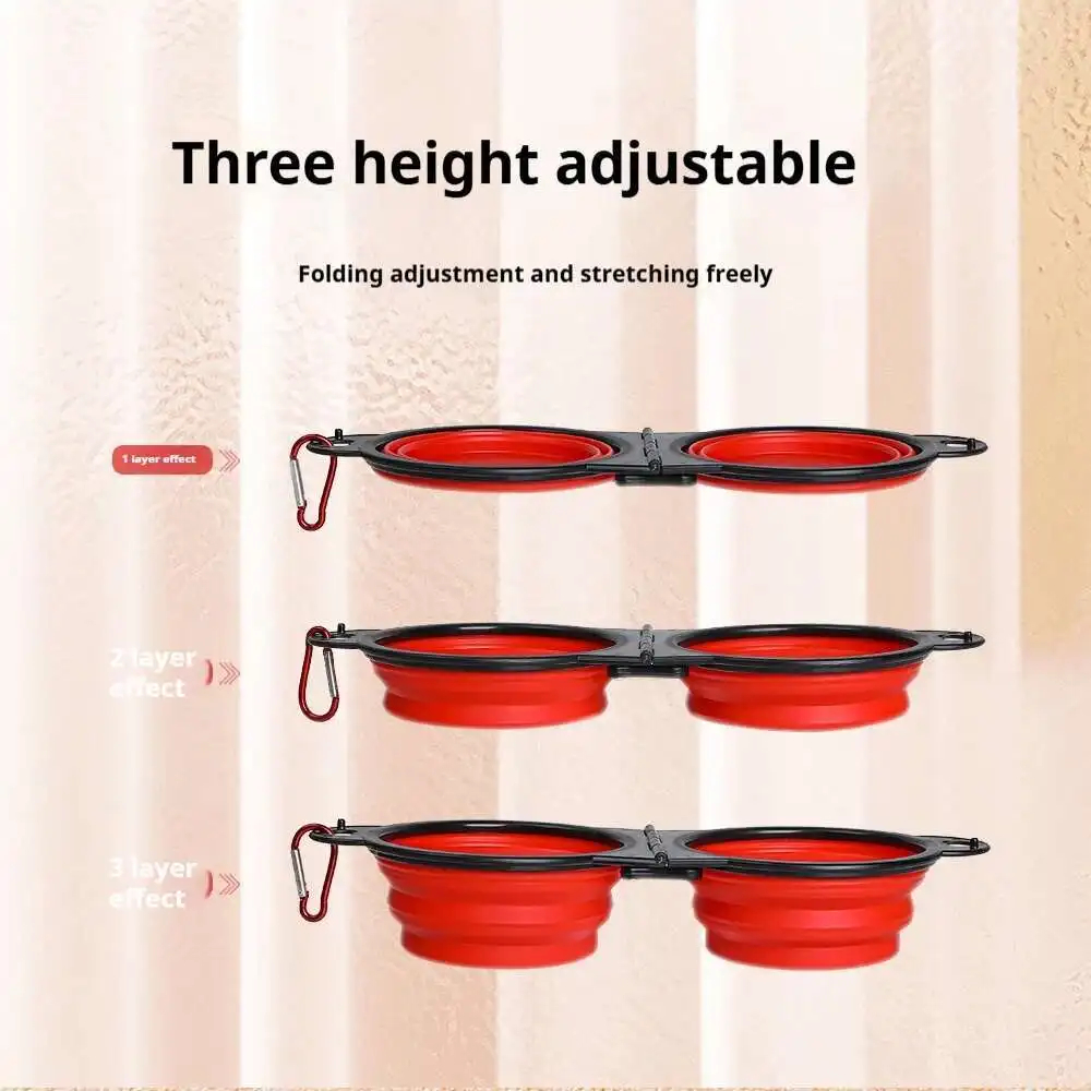 Folding Double Pet Travel Bowl 350ml Carabiner Clip