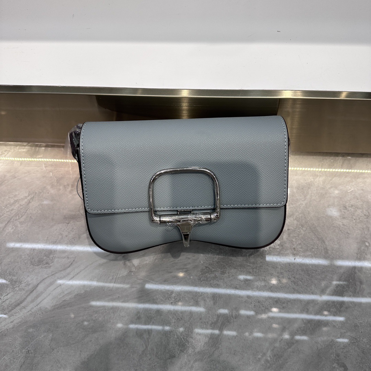 Compact Saddle Bag with Silver-Tone Buckle and Strap