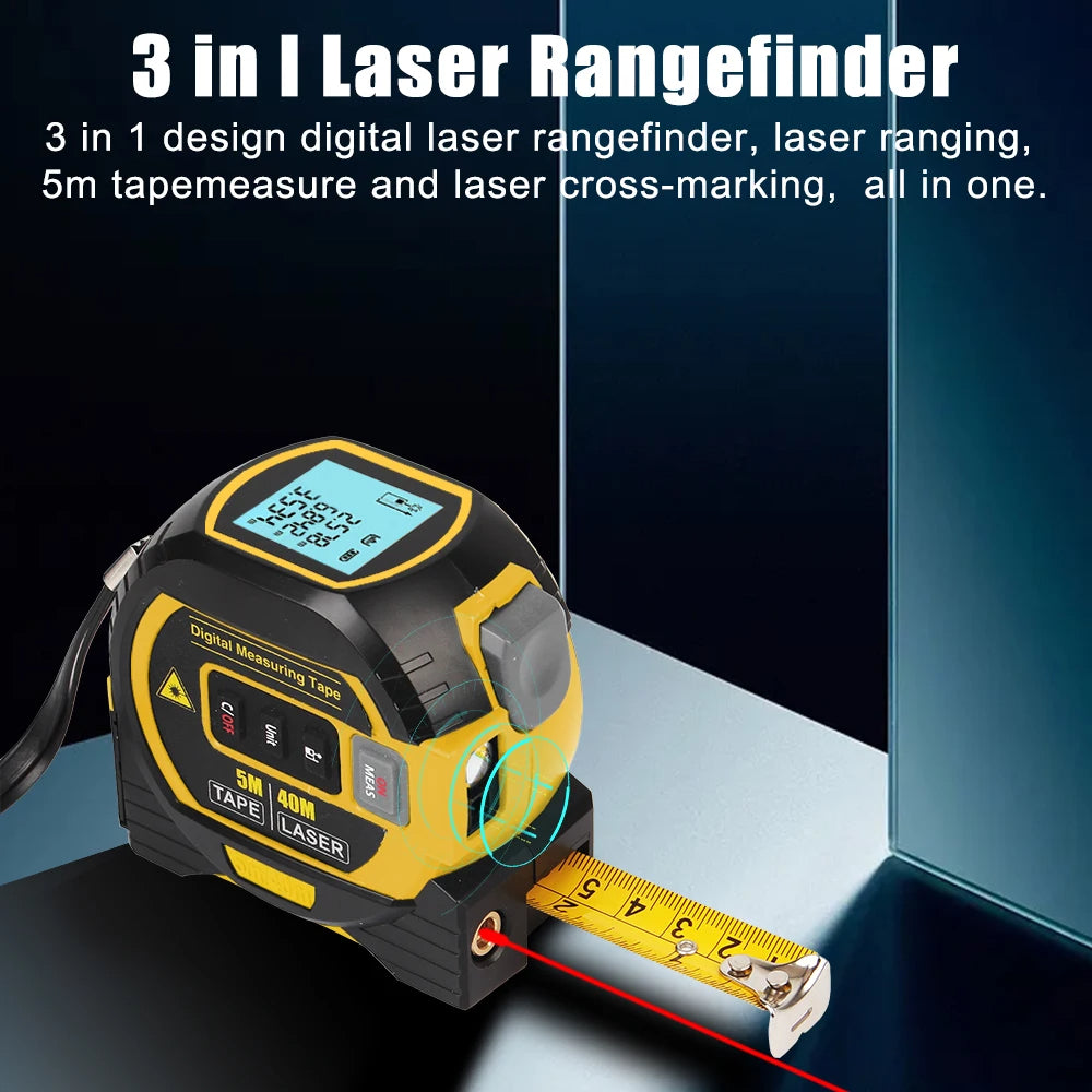 3-in-1 Laser Measure Tape - Digital Distance Meter with LCD Display