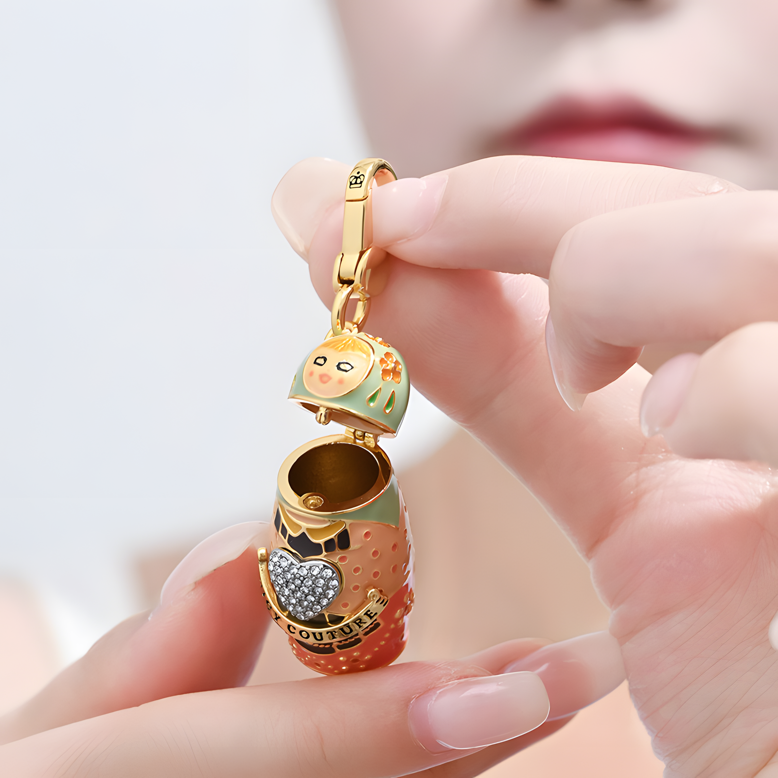 Heart Charm Pendant Necklace with Smiley Doll Design and Chain