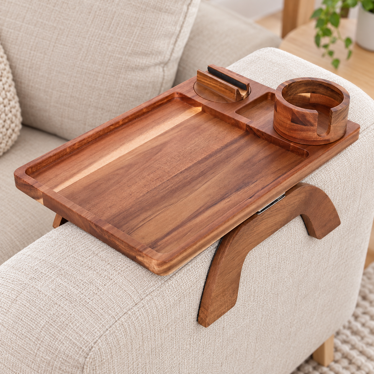 Wooden Sofa Arm Tray Table for a Comfortable Living Room