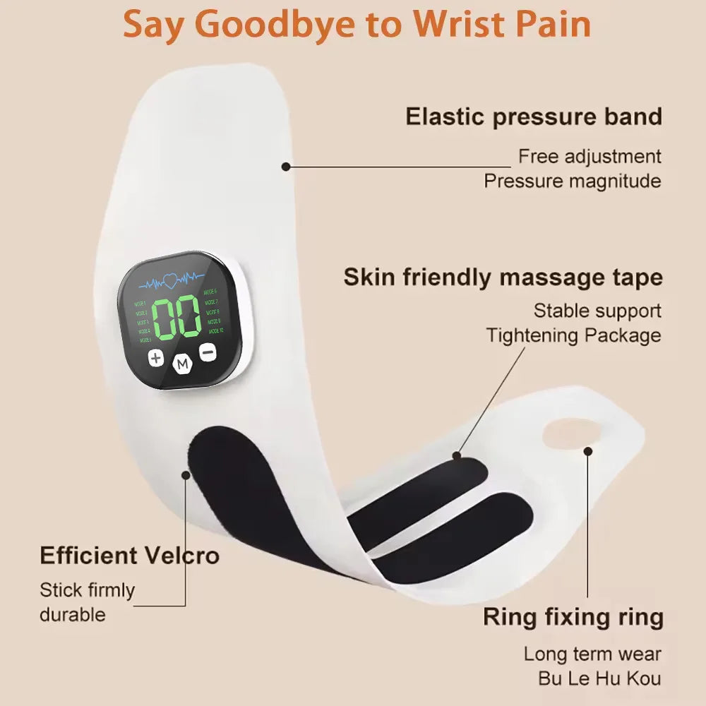 EMS Wrist Massager Cordless USB-C 10 Modes Adjustable Brace