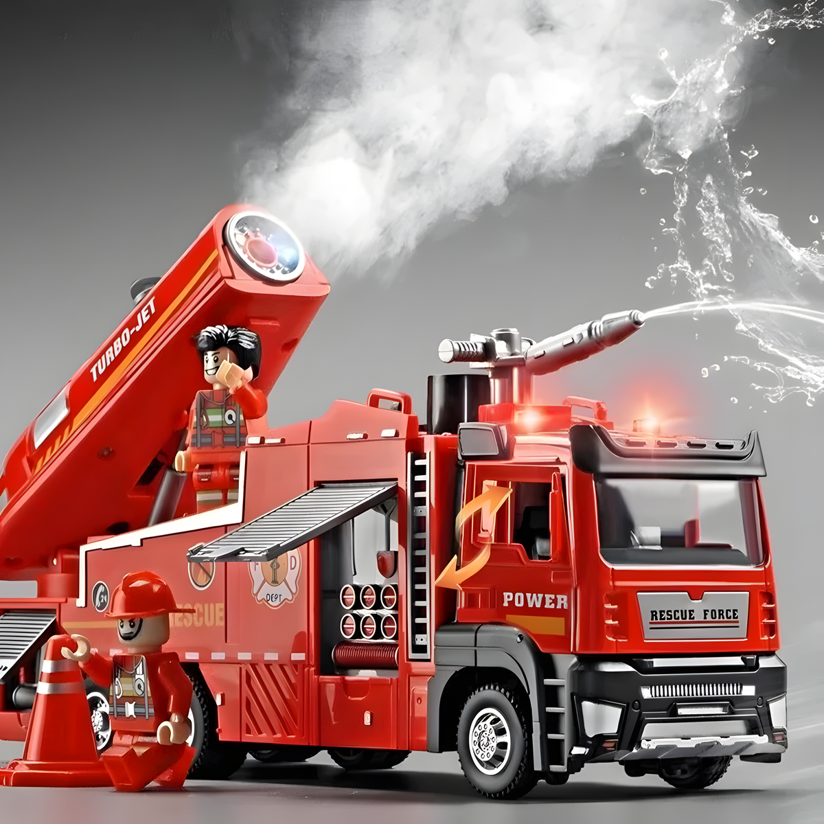 Red Fire Truck Spray Toy with Two Rescue Vehicle Options