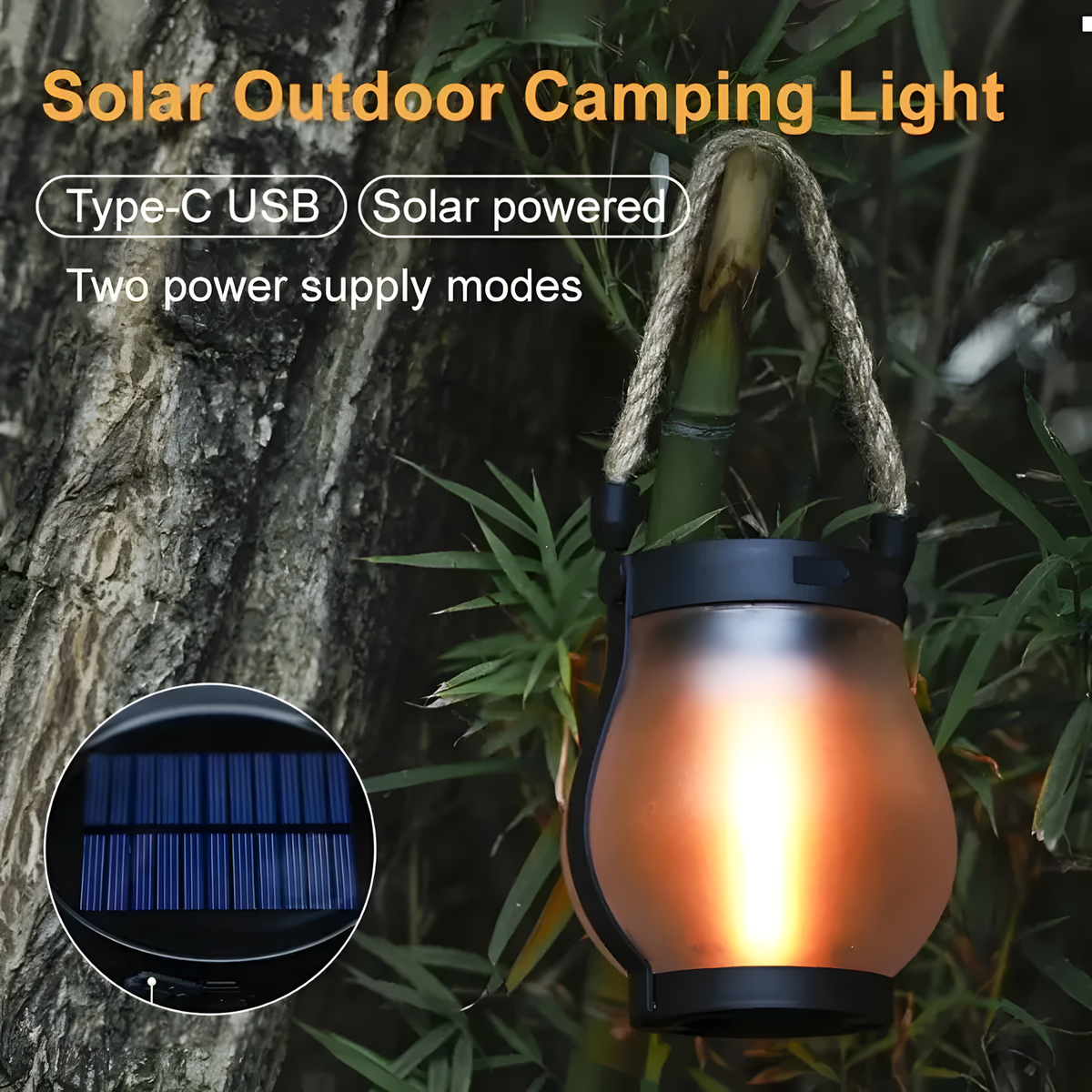 Solar LED Flame-Effect Lantern with Rope-Style Handle