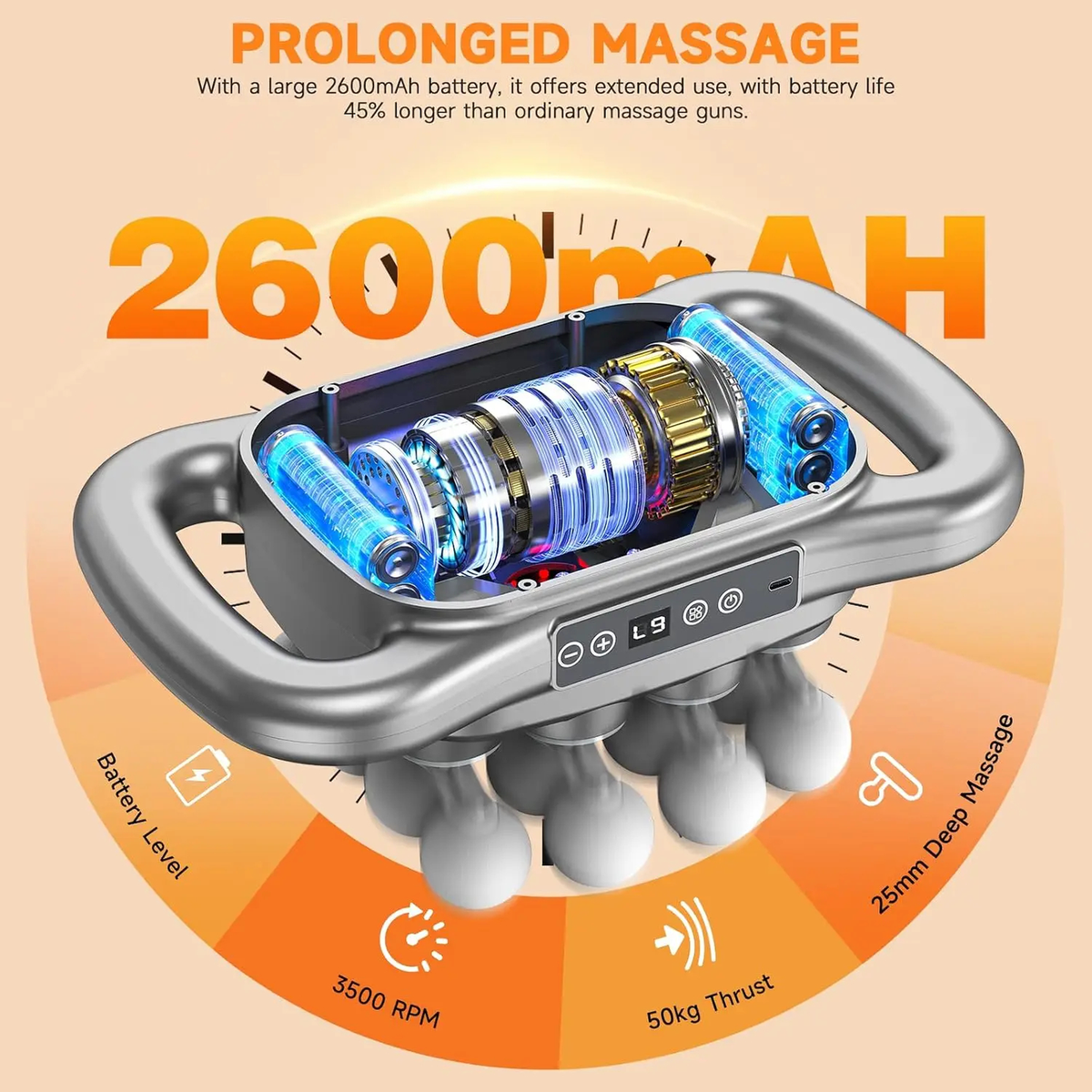 16-Head Handheld Electric Massager, Dual Handles and Display