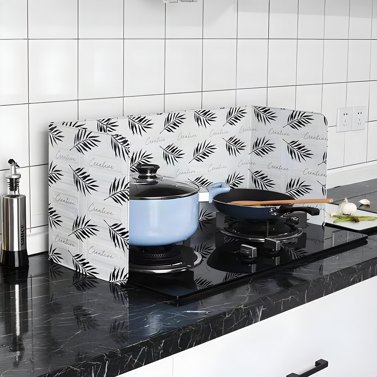 Foldable Stove Splatter Guard, Three-Panel Printed Screen