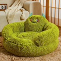 Soft Round Plush Pet Bed with Monster Face Backrest