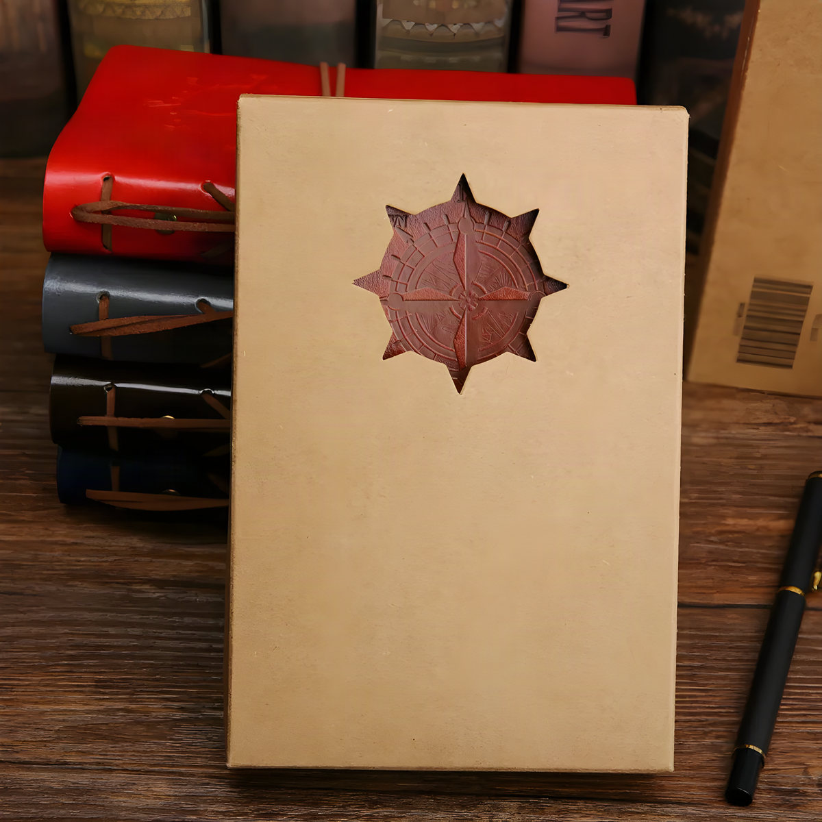 Compass Loose-Leaf Travel Journal with Tie and Wheel Charm