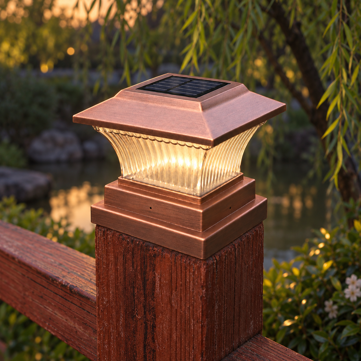 Bronze Solar Post-Cap Light, Warm and White Garden Lighting