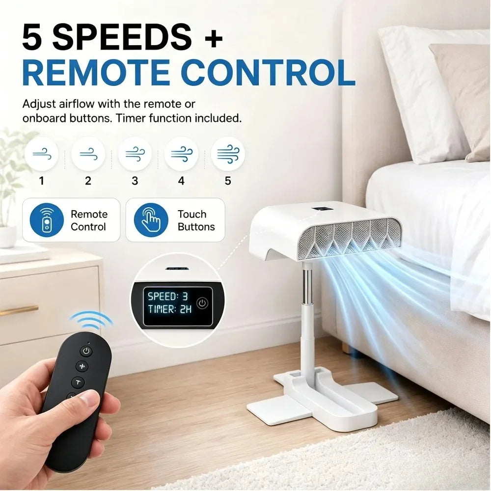 Under-Blanket Bed Cooling Fan with Remote & Timer