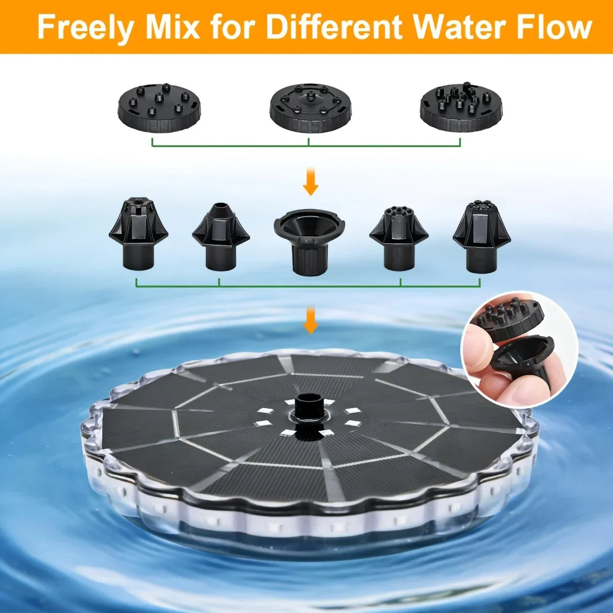 Solar Garden Fountain Pump with LED Lights & 7 Nozzles