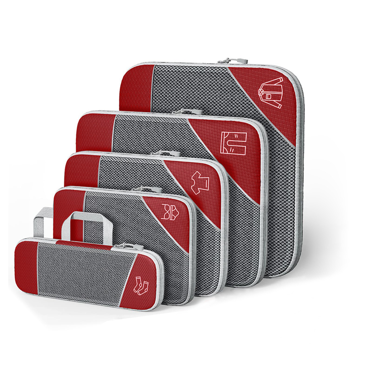 Five-Piece Mesh Packing Cube Set with Zippers for Travel