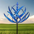 Metal Garden Wind Spinner with Curved Blades and Ground Stake