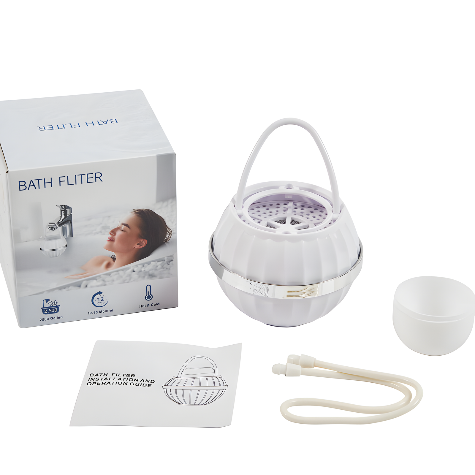 Bath Water Filter Basket with Hanging Handle and Removable Lid