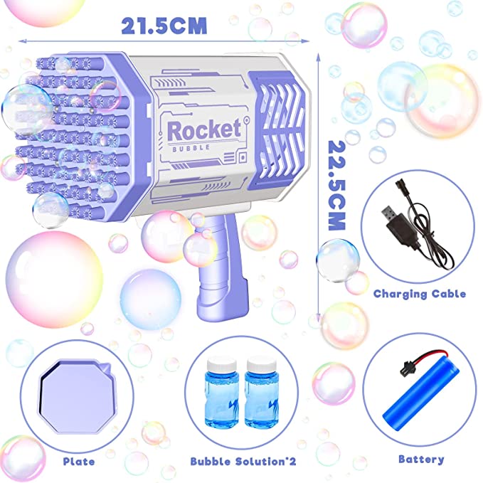 69-Hole Bubble Gun Machine with LED Lights and Fan