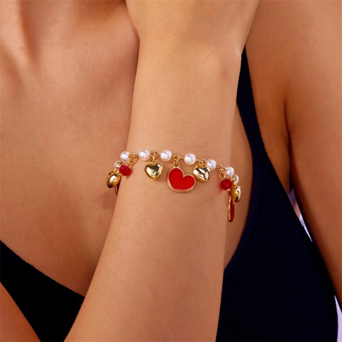Pearl-Look Charm Bracelet with Fruit and Heart Accents