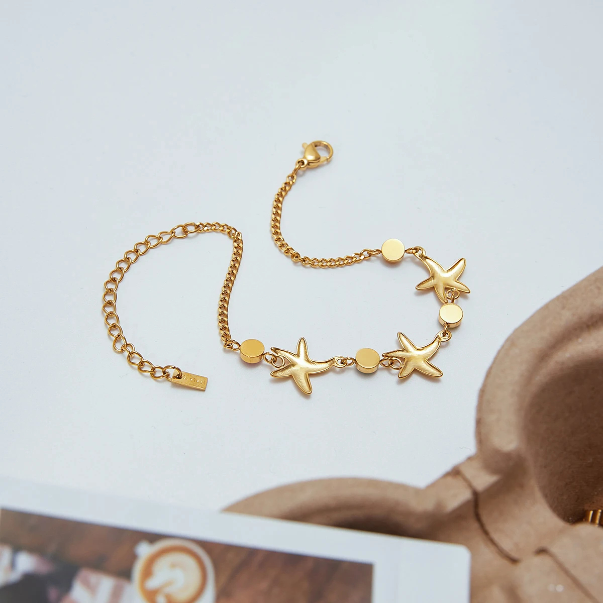 Gold-Tone Starfish Chain Bracelet with Colorful Accents