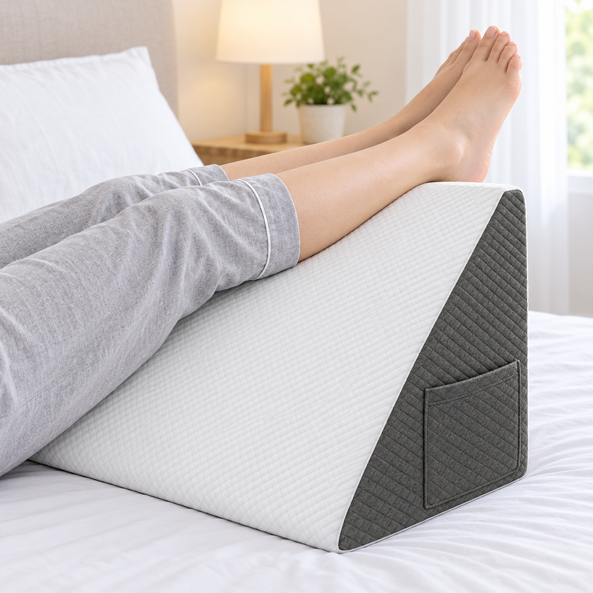 Foam Bed Wedge Pillow with Side Pocket for Reading and Resting