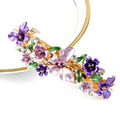 Floral Enamel Barrette with Rhinestone Accents and Gold Tone