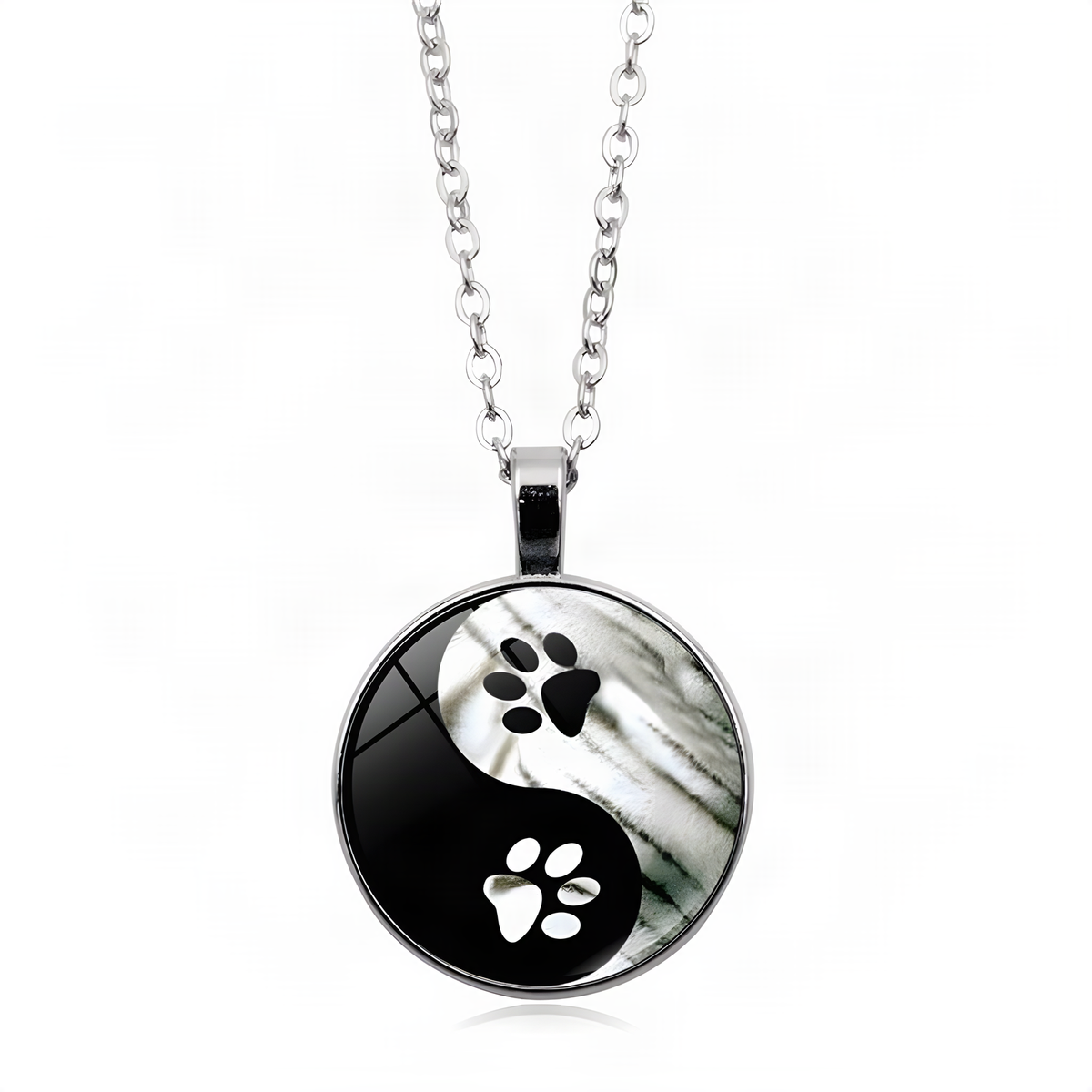 Yin Yang Pendant Necklace with Domed Cover and Alloy Frame