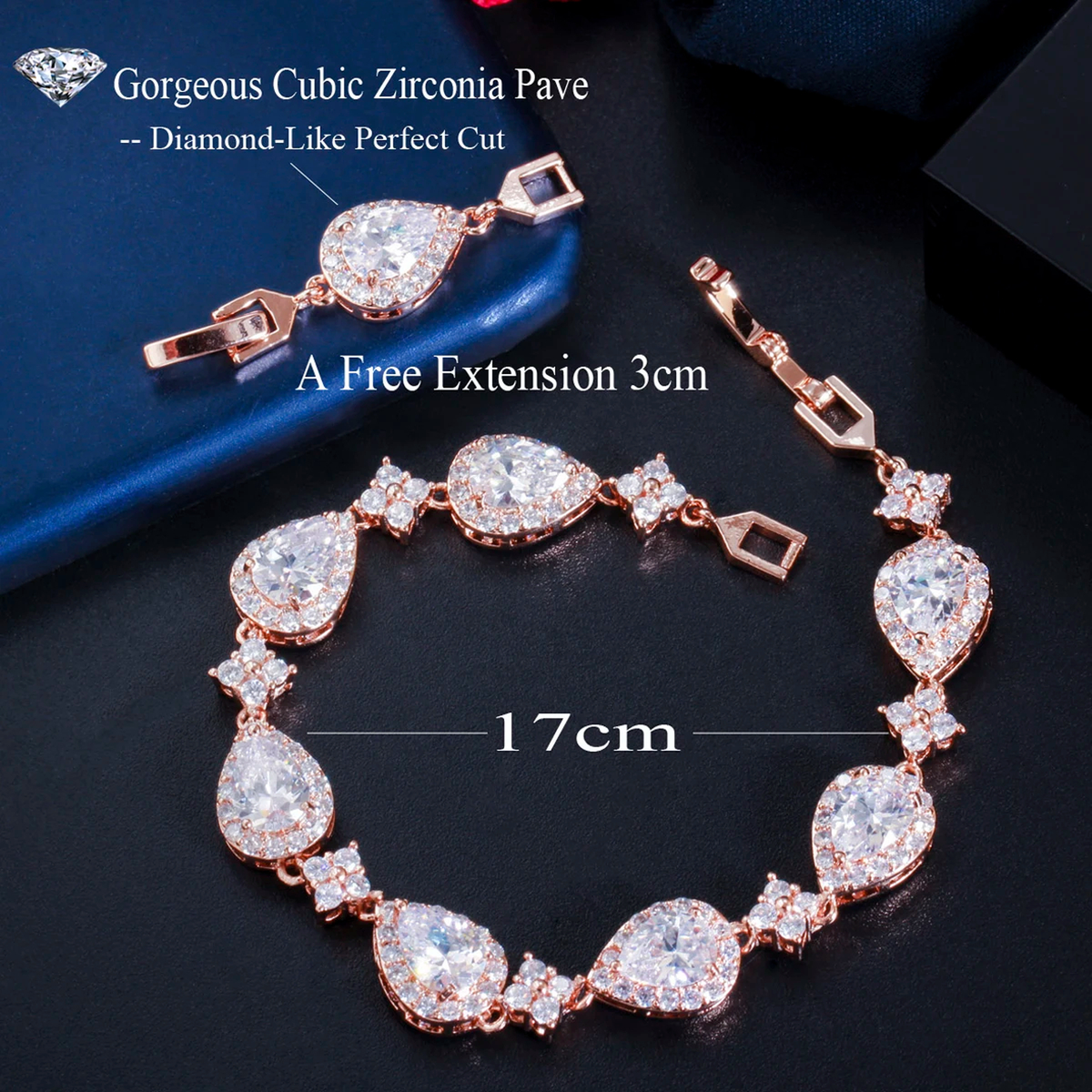 Teardrop Crystal Link Bracelet with Adjustable Extension
