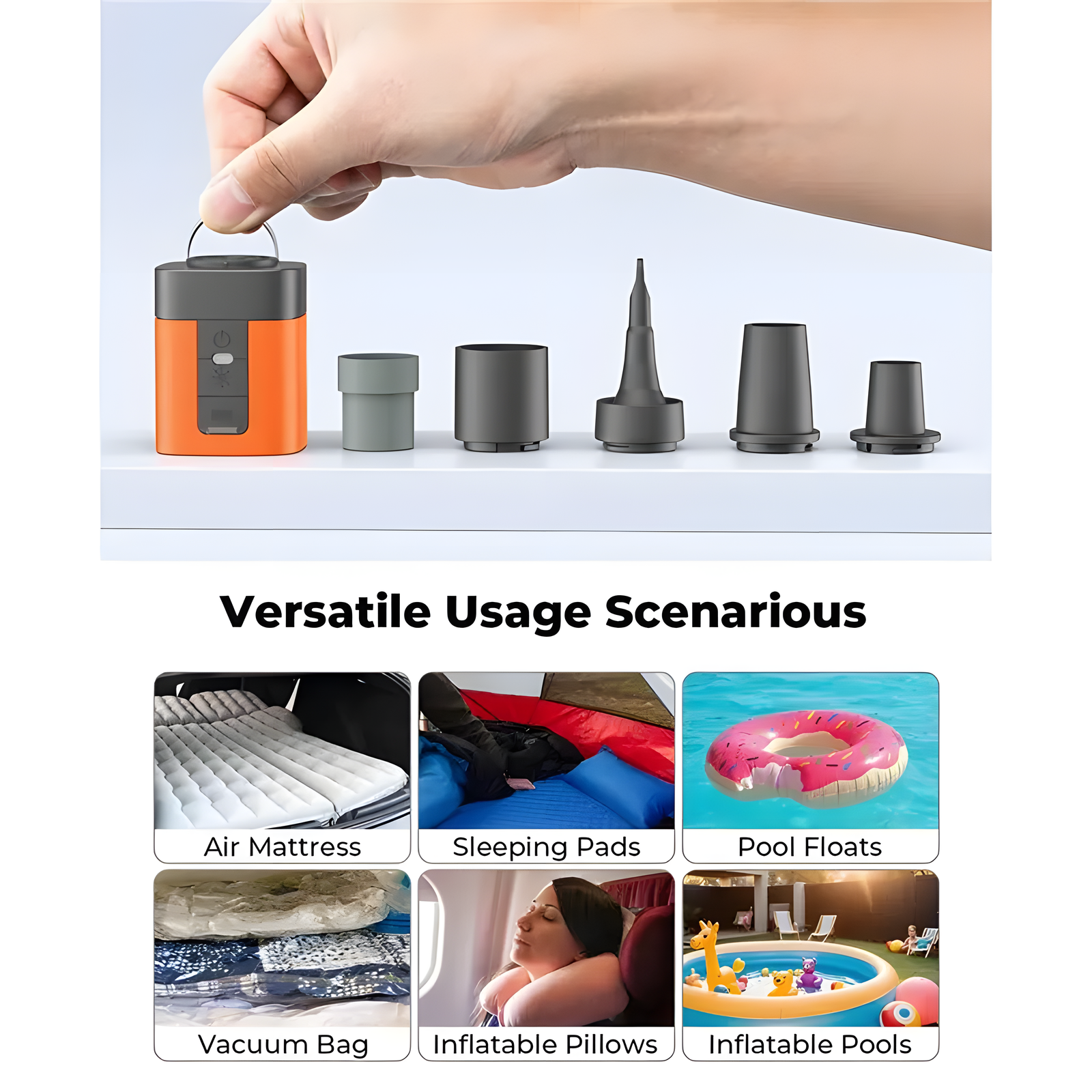 Rechargeable Mini Air Pump with LED Light & Nozzles