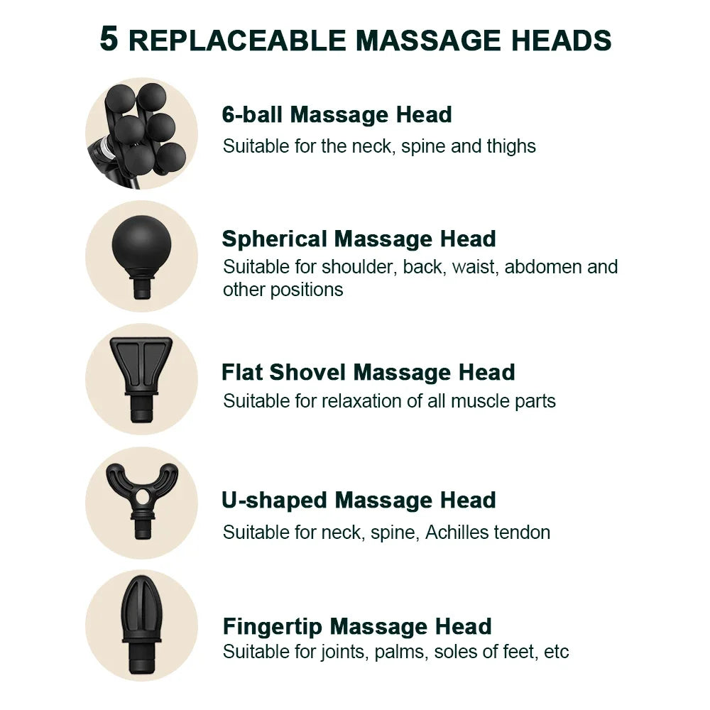 Percussion Massage Gun with 6 Heads and Detachable Handle