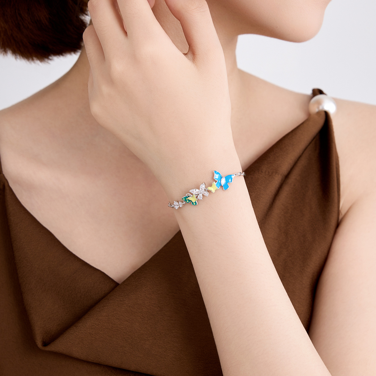 Butterfly Charm Bracelet, Colorful Silver-Tone Chain Design