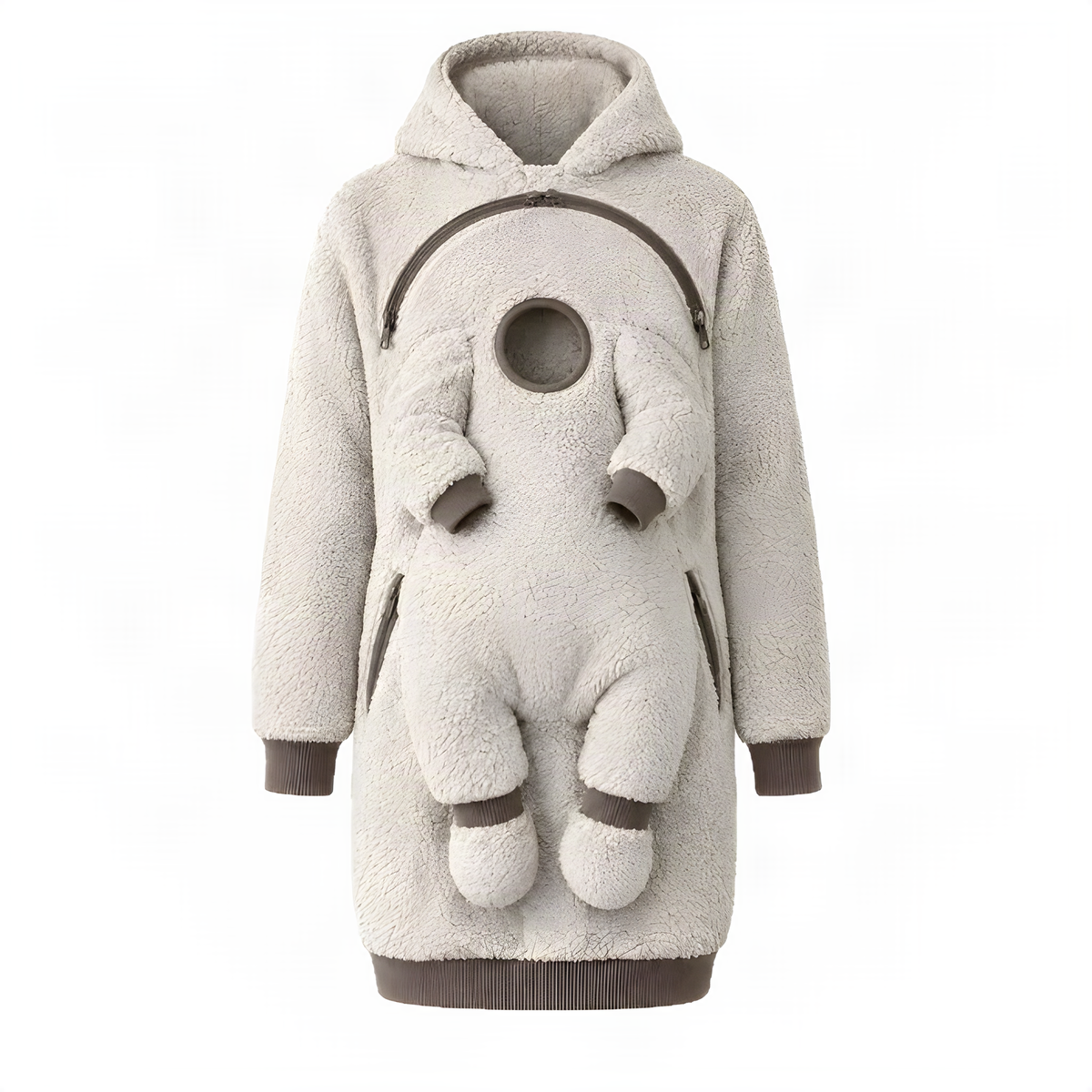Sherpa Fleece Baby Pouch Hoodie with Zippered Front Panel