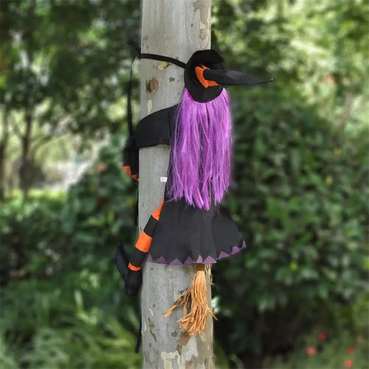 Hanging Halloween Witch Decoration with Purple Hair for Trees