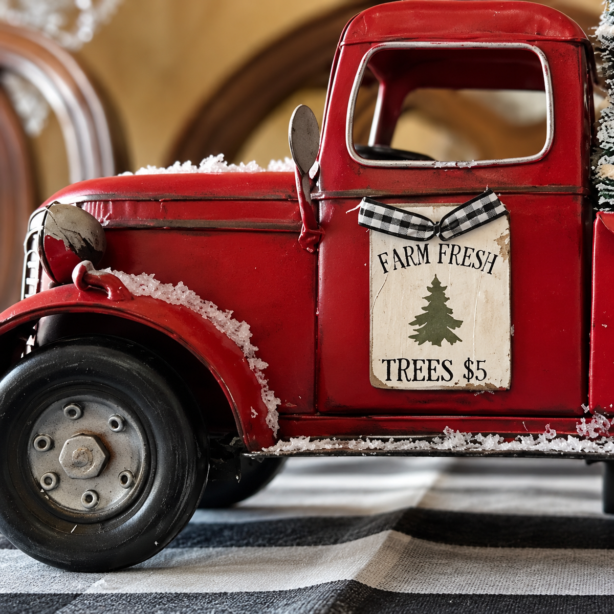 Red Christmas Pickup Truck Ornament with Miniature Trees