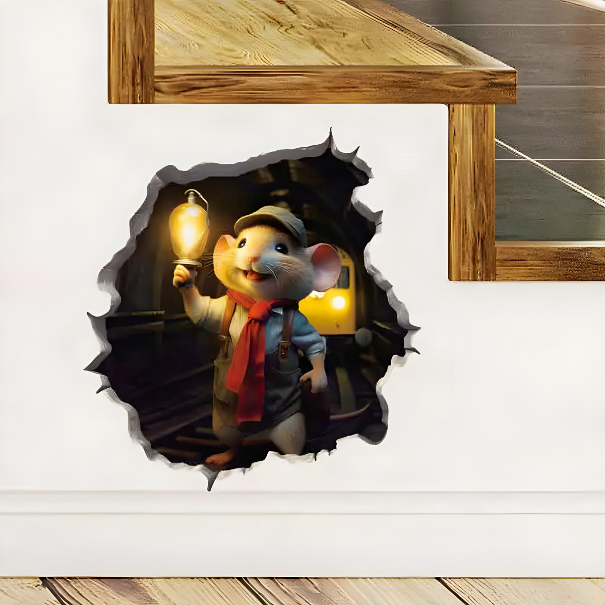 Mouse Hole Wall Sticker in Reading Mouse or Lantern Design