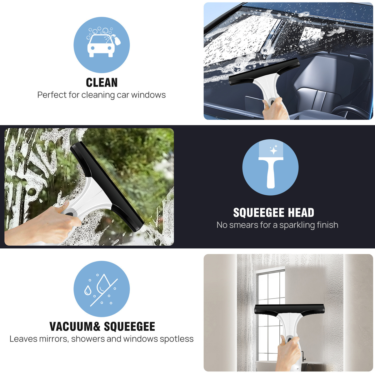 Rechargeable Window Vacuum with Spray and Squeegee