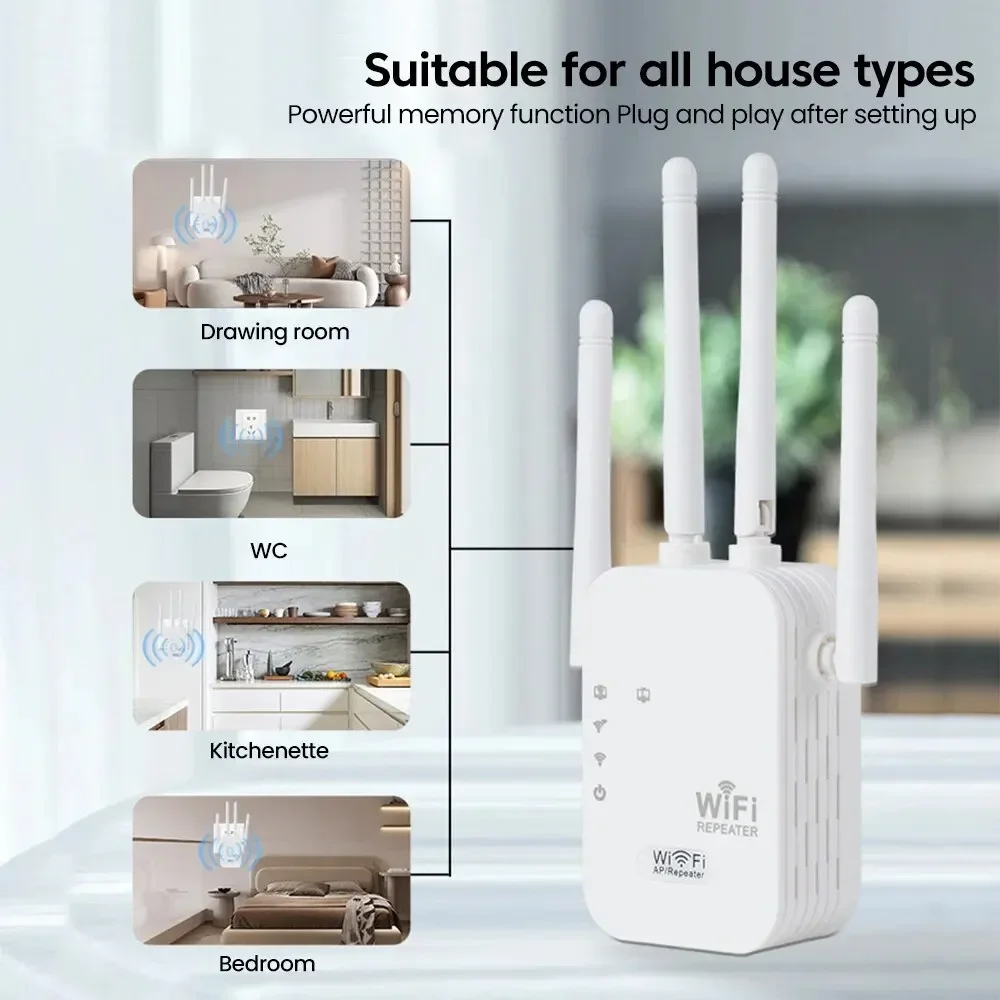 WiFi Repeater Extender 300M / 1200M – 4-Antenna Signal Booster