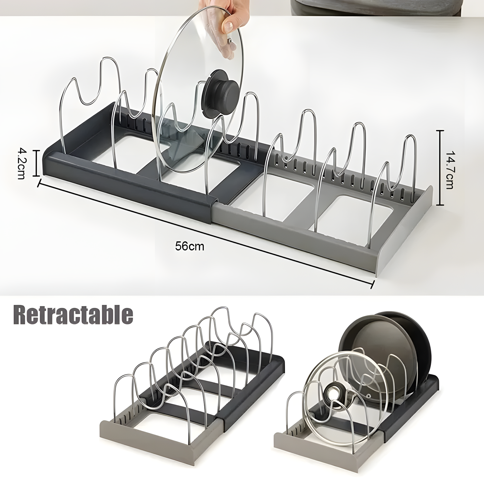 Adjustable Pot Lid Rack for Organized Cookware Storage at Home