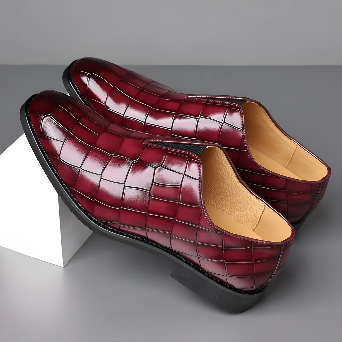 Men's Embossed Check Slip-On Shoes with Square Toe