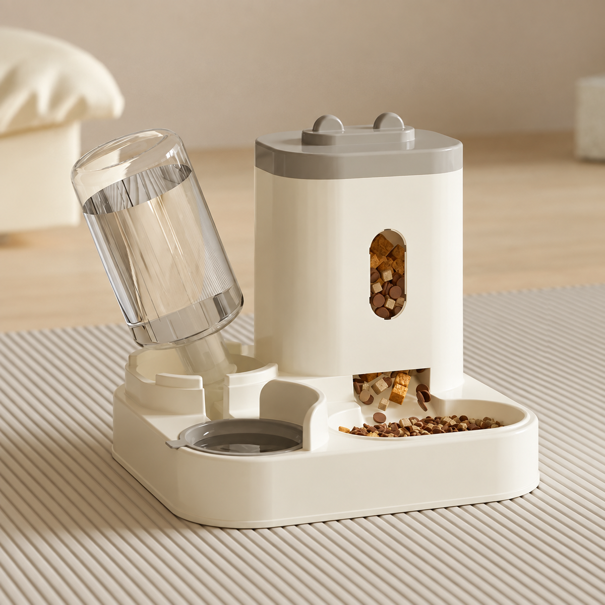 Gravity Pet Feeder and Water Station with Food-Level Window