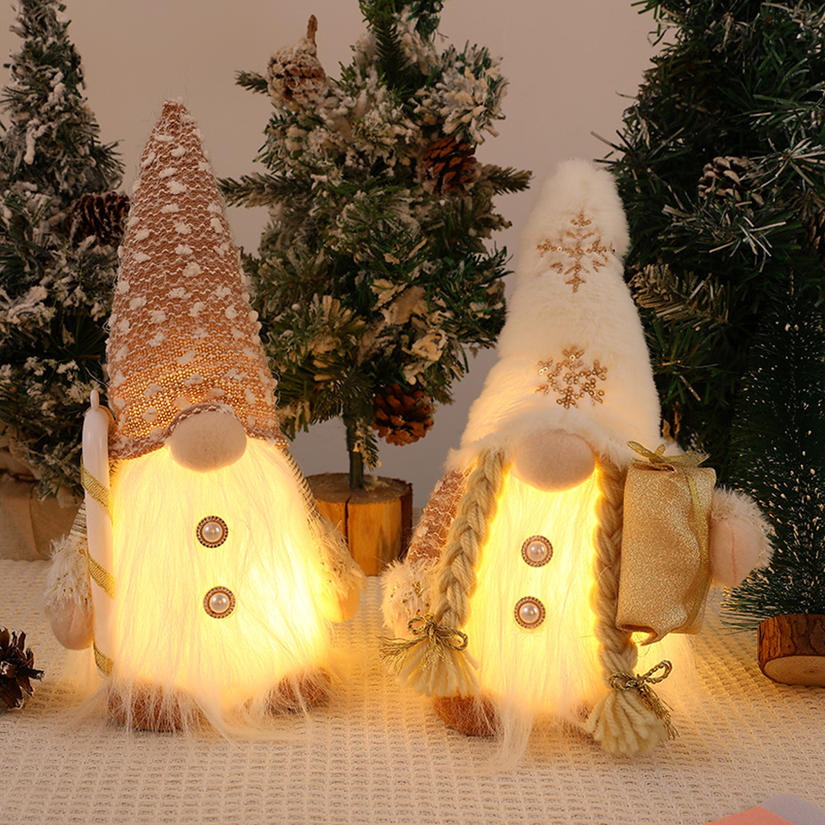 Light-Up Christmas Gnome with Faux-Fur Beard, Two Styles