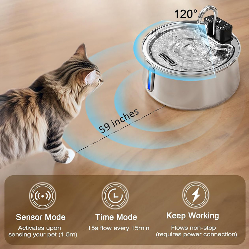 4L Stainless Steel Cat Water Fountain with Motion Sensor