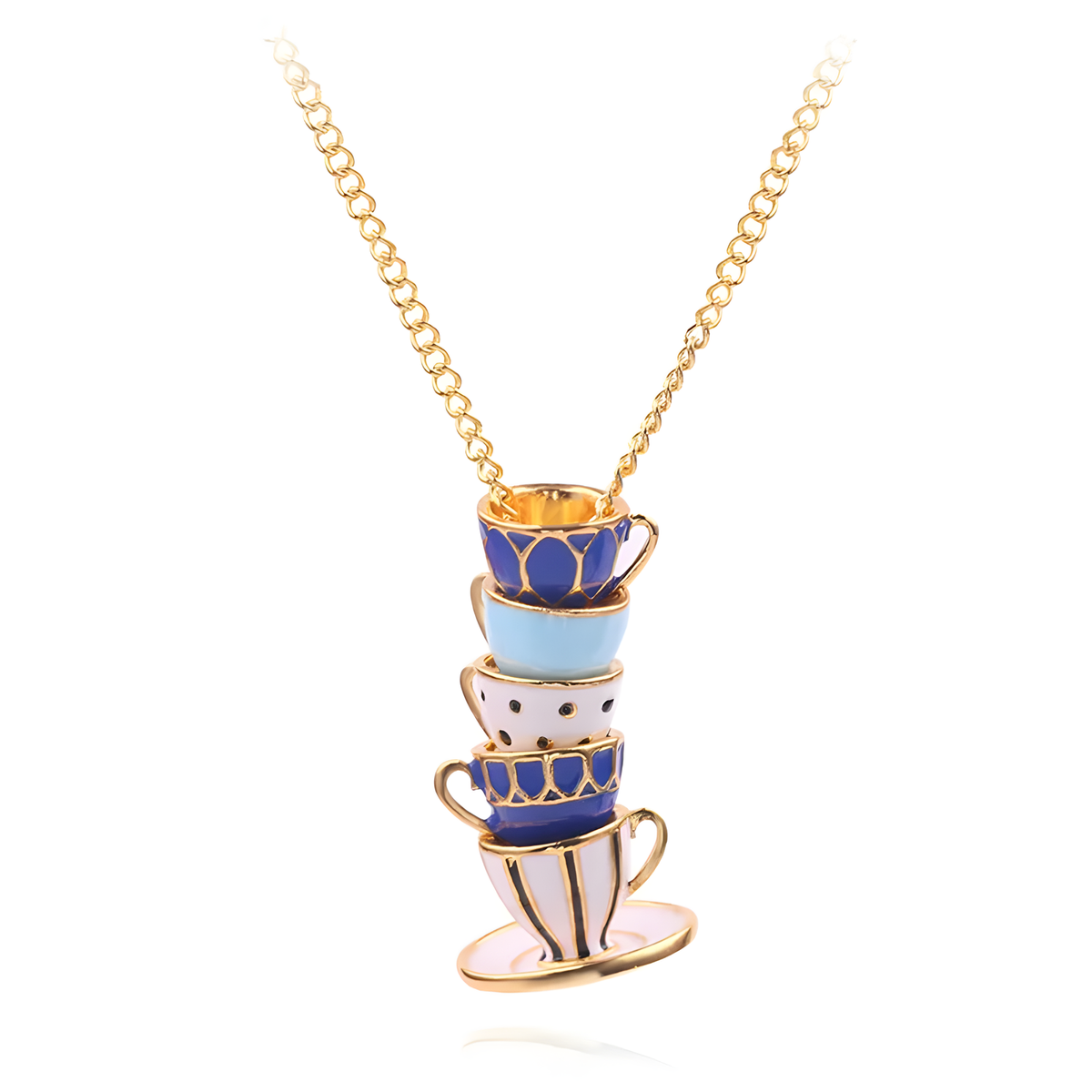 Enamel Tea-Themed Charm Necklaces and Teapot Stud Earrings