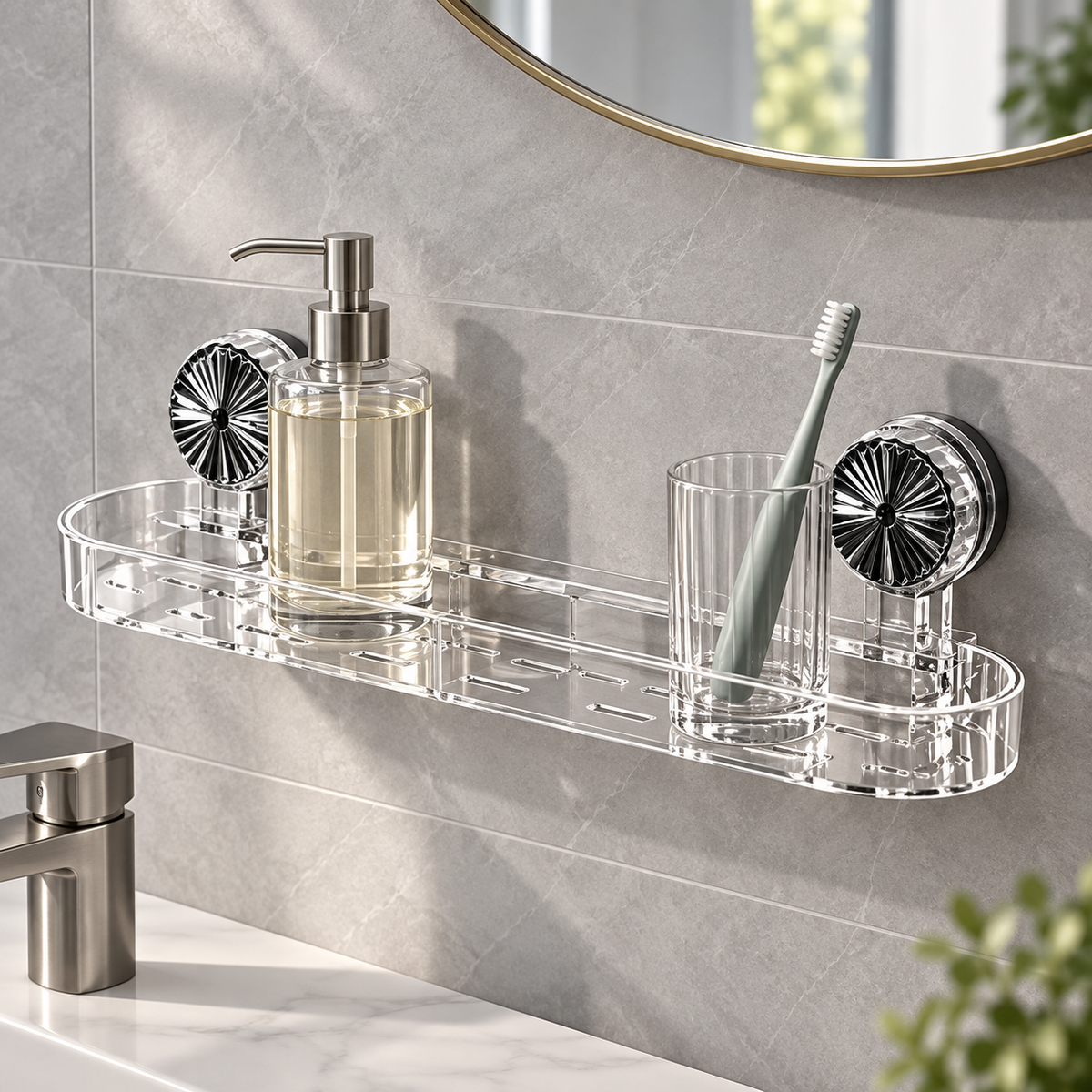 50 cm Suction Cup Bathroom Shelf with Drainage Slots