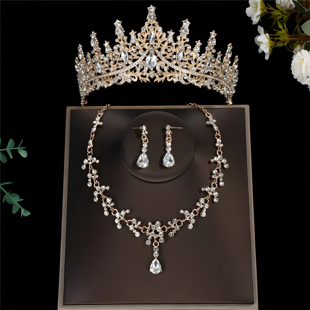 Crown Jewelry Set, Matching Necklace and Teardrop Earrings