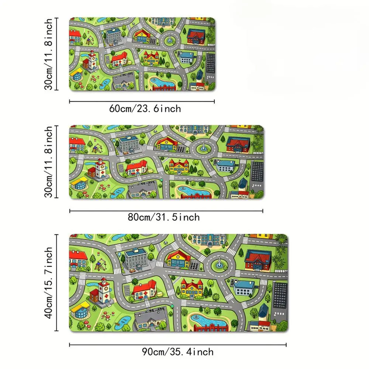 Oversized Cartoon City Road Desk Mat with Stitched Edges