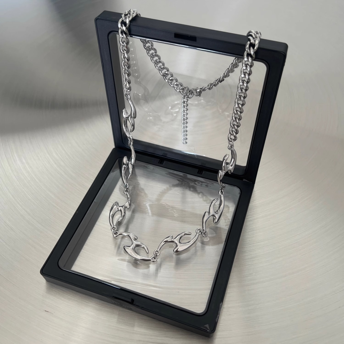 Silver Script Pendant Necklace with Titanium-Steel Chain