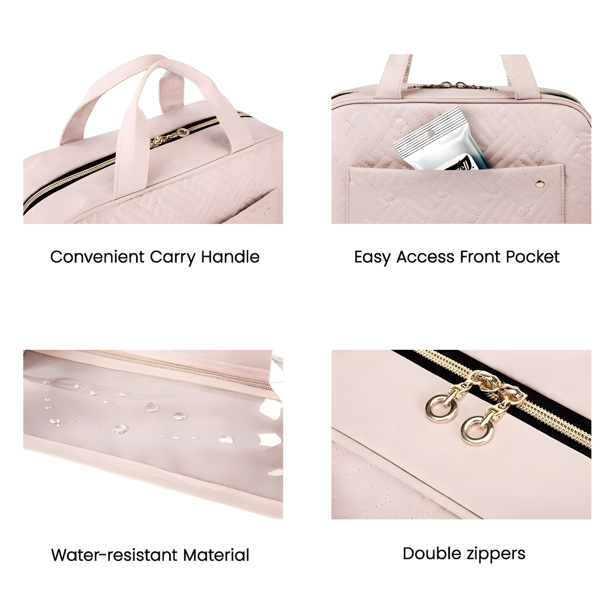 Pink Hanging Travel Toiletry Bag with Compartments and Hook