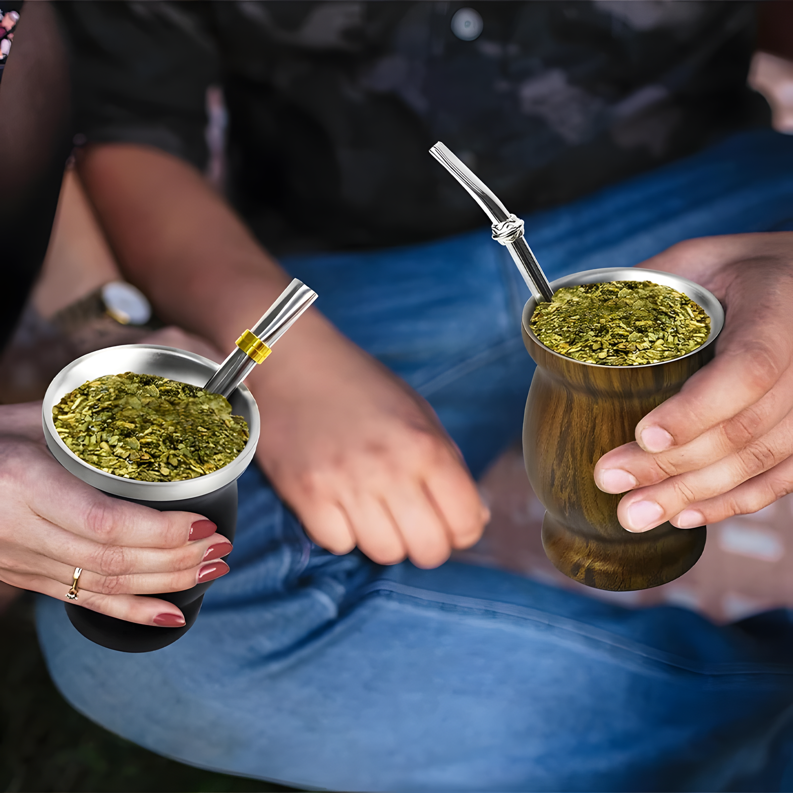 Insulated Stainless Steel Mate Cup Set – 8oz Wood Grain with Accessories
