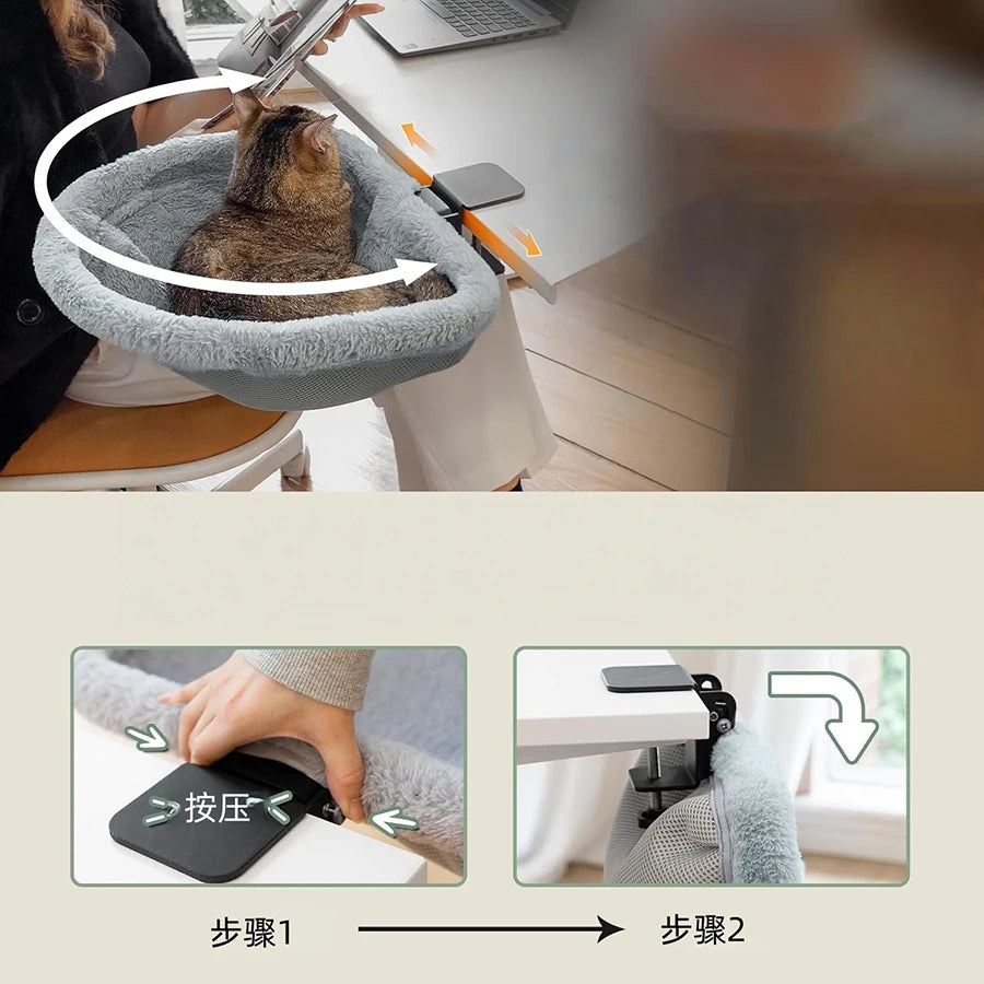 Foldable Cat Desk Bed - Space-Saving Desktop Cat Perch