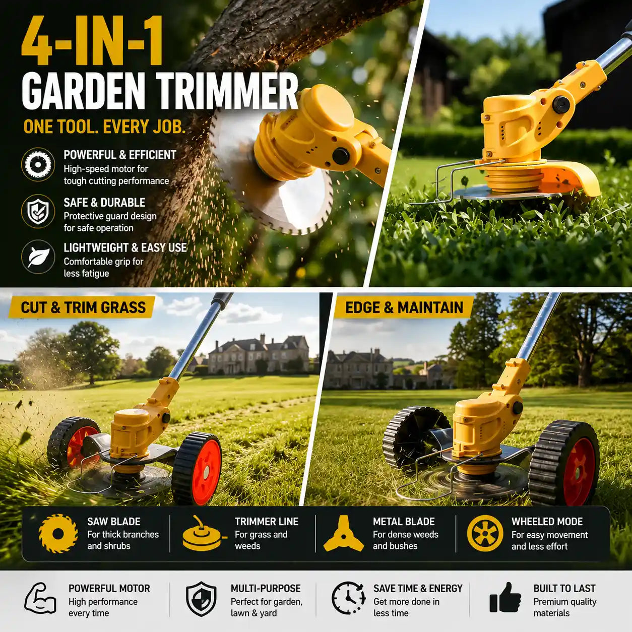 5-in-1 Cordless Weed Trimmer 200W 21V Telescoping Shaft