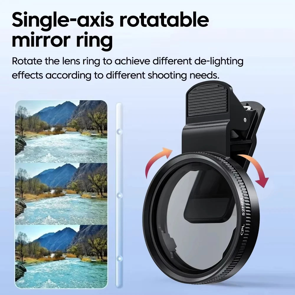 52mm Clip-On CPL Phone Lens Filter - Polarizer for Glare-Free Smartphone Photography - TradixPro